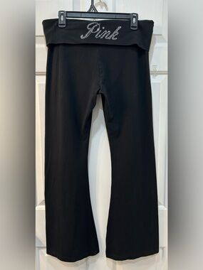 Victoria Secret PINK Bling Rhinestone Foldover Yoga Pants Sz XL Bootcut Flare